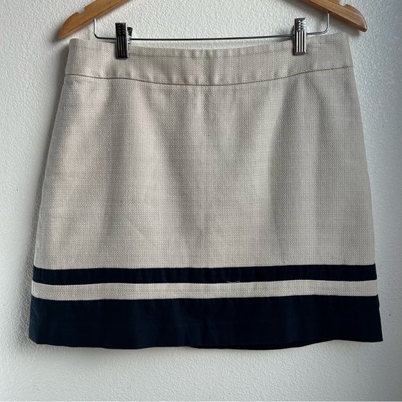 Loft | Textured Striped Beige and Navy Skirt - Picture 2 of 7